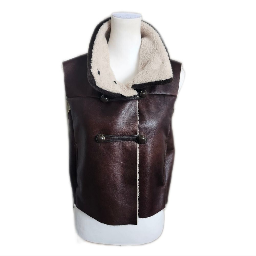 Jennifer Lopez Sleeveless Faux Fur & Faux Leather High Neck Vest, M